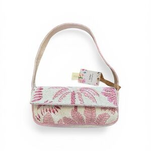 Pink and Cream Beaded Tropical Shoulder Bag